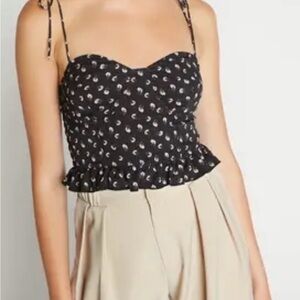 Choosy Black Floral Printed Women's Top Size XS